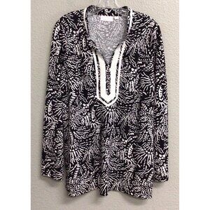 Bellisima by Kim Gravel Womens Size Large Black Print Longsleeve Tunic Shirt
